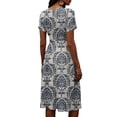 thumbnail image 6 of Boho Floral Print A Line Midi Casual Dress Women's V Neck Short Sleeve Dress Summer Outfit Flowy Lightweight Party Wear Vacation Retro Chic Gray XXL, 6 of 6