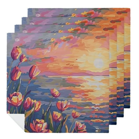 

QCPP Tulips Painting Polyester Cloth Napkins for Dining Table Kitchen Party Decor Washable Dinner Napkin Set for Daily Use - Farmhouse Decor 4 PCS