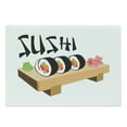 thumbnail image 1 of Wasabi Cutting Board, Sushi Lettering with Japanese Characterize Letters and Wooden Folk Food Plate Doodle, Decorative Tempered Glass Cutting and Serving Board, in 3 Sizes, by Ambesonne, 1 of 2