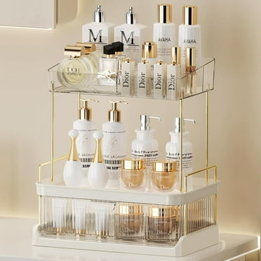 2-Tier 1-Drawer Bathroom Counter Organizer, Multi-Purpose Makeup Organizer Countertop, Large Skincare Organizers, Exquisite Vanity Organizer