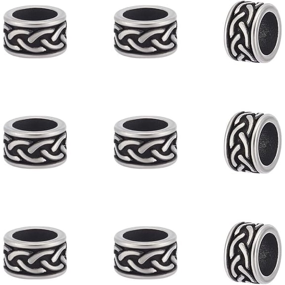 1 Set 10Pcs Column 304 Stainless Steel Beads Large Hole Beads Antique Silver 8.5x5.5mm Hole: 6.4mm