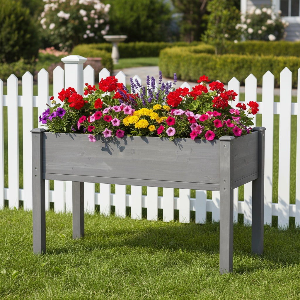 Raised Garden Bed with Legs, Elevated Wooden Planter Box for Outdoor Plants Flowers Fruits Vegetable Herb Growing 48x24x30"