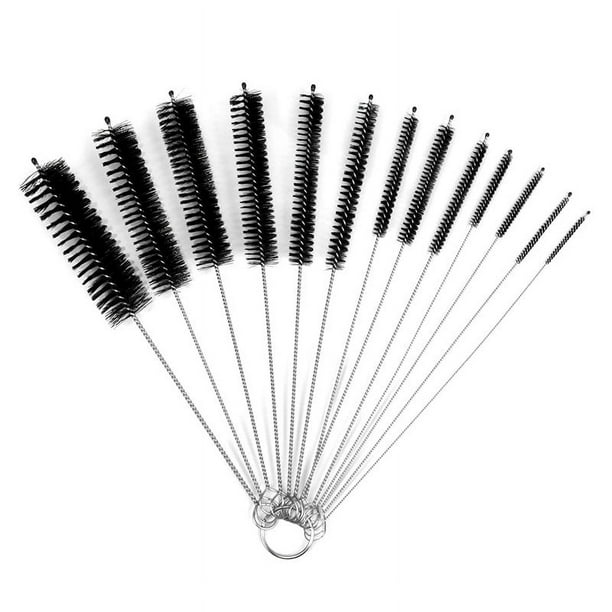 (Paquete de variedad negra) Cepillo largo para pajita y botella, cepillos flexibles para limpiar tuberías, teclados, juego de 13 tamaños diferentes 5