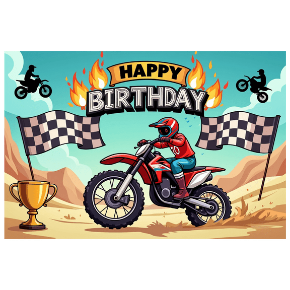 Motocross Themed Happy Birthday Banner Backdrop Background Decorations Party Supplies for Birthday Party Photo Booth Decor Kids Room Decor Photography Props