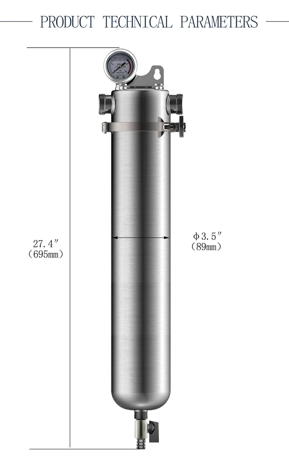 EQCOTWEA 20" Front Filter Water Purification for Whole House 304 Stainless Steel 15000L/h
