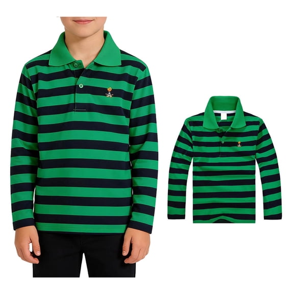 Polo Shirts for Boys Long Sleeve Cute Embroidered Striped Button down Shirt Boys Back to School Shirt Kids Summer Casual Shirts 13-14 Years Clothes for Boys