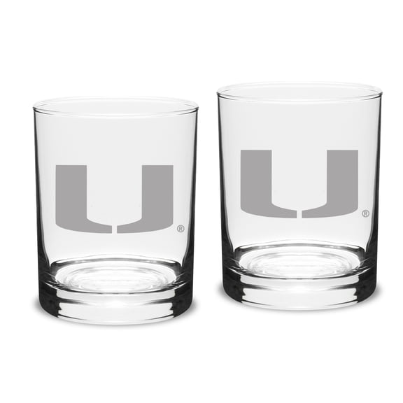Miami Hurricanes Set of 2 Traditional Double Old Fashioned Glasses