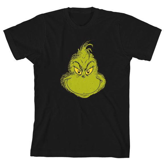The Grinch Visage Souriant de Grinch sur Fond Noir T-Shirt à Manches Courtes pour Enfants - Moyen
