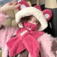 thumbnail image 3 of Bufanda con capucha Invierno Gorro de invierno Bufanda Conjunto de máscara Gorro con orejas de oso Bufanda para mujer Invierno Cálido rosa, 3 of 4