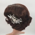 thumbnail image 4 of Pinzas para el cabello con hojas plateadas, diamantes de imitación y flores, delicadas pinzas de cristal, pasadores de perlas artificiales, accesorios para tocados de novia y fotos., 4 of 5