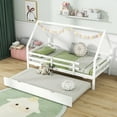 thumbnail image 4 of Gymax Lit Cabane Format Simple avec Tiroir-Lit Lit pour Enfants en Bois avec Barrières de Sécurité et Toit Décoratif Blanc, 4 of 10