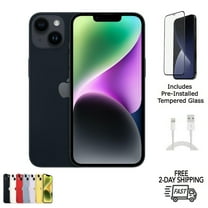 Restored Apple iPhone 14 Plus A2632 (Fully Unlocked) 128GB Midnight Bundle with Pre-Installed Tempered Glass (Refurbished)