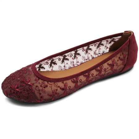 

Ollio Women s Shoes Dots or Floral Lace Breathable Round Toe Ballet Flats F1234