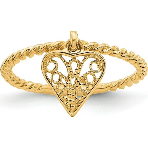 14K Yellow Gold Dangle Heart Ring (Size 5) Made In United States r91