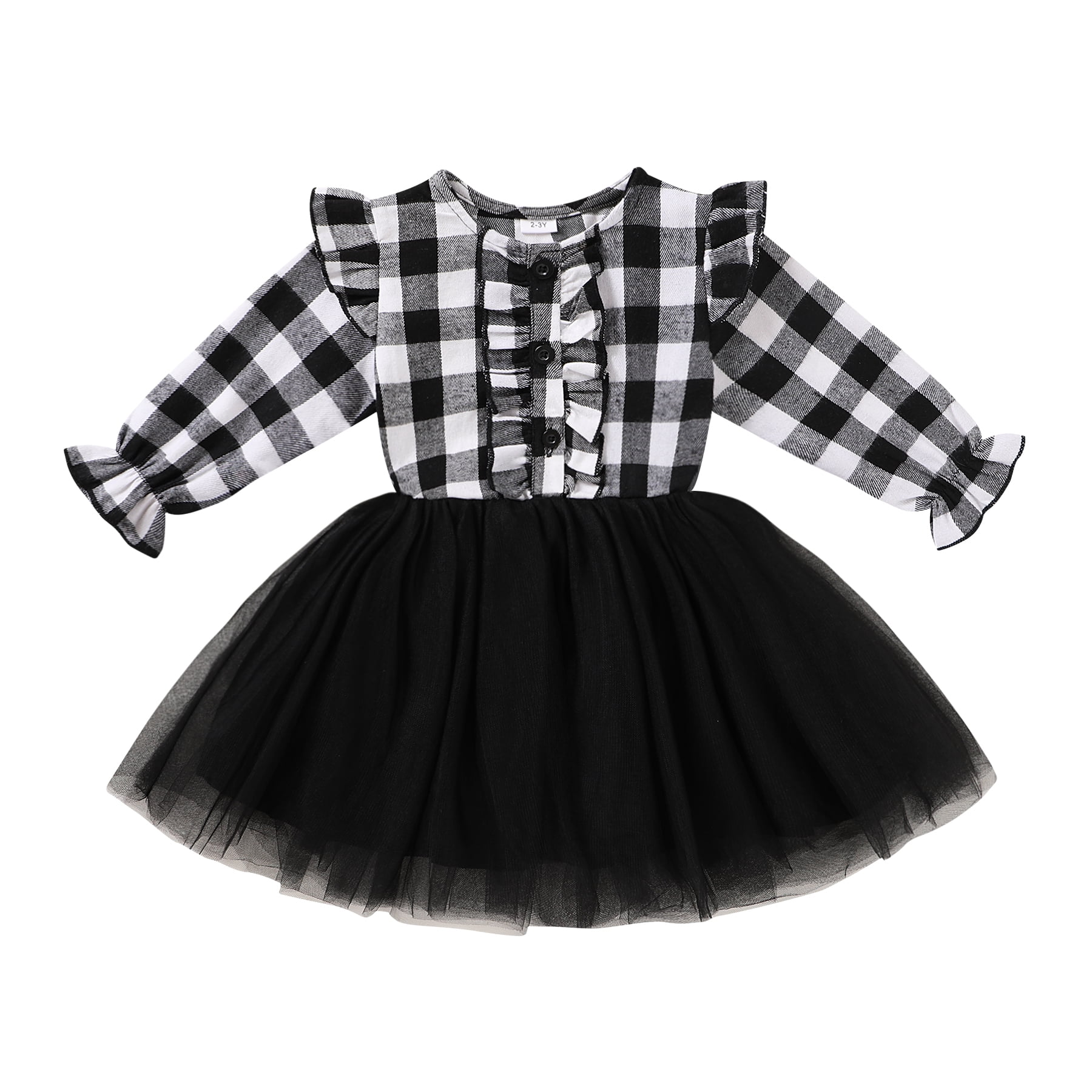 Younger Tree Baby Girl Fall Winter Christmas Long Sleeve Plaid Mesh