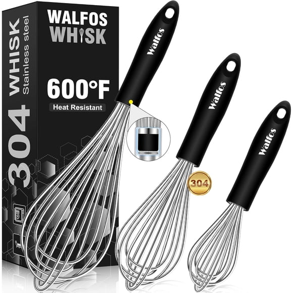 Ensemble de Fouets en Fil d'Acier Inoxydable - 3 Paquets Fouet Ballon, Fouet Épais avec Poignées Solides, Mousseur à Œufs pour Cuisiner, Mélanger, Fouetter, Battre et Remuer (7 Pouces+9 Pouces+11 Pouces)