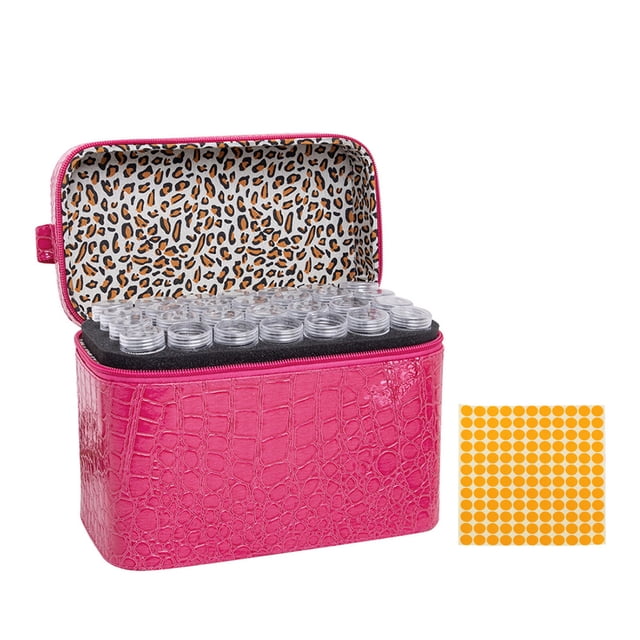 Graflsoa Boîte de Rangement Zippée 84 Emplacements pour Peinture Diamant et Bijoux, Design Floral, Rose Rouge (Inclut Autocollant Aléatoire)