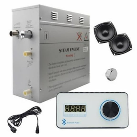 Steam Planet GH9LWX Superior Encore Plus 9 kW Self-Draining Steam Bath Generator Kit & Bluetooth Horizontal Digital Keypad, White