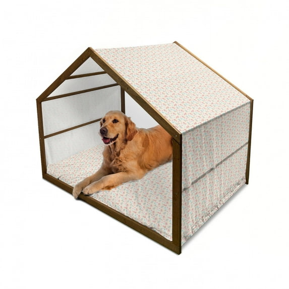 Cartoon Pet House, Boy Girl Crawling Lying down Rattle Ball Milk Bottle Pattern Brother Sister, Outdoor & Indoor Portable Dog Kennel with Pillow and Cover, 5 Sizes, Ivory Pink Blue, by Ambesonne
