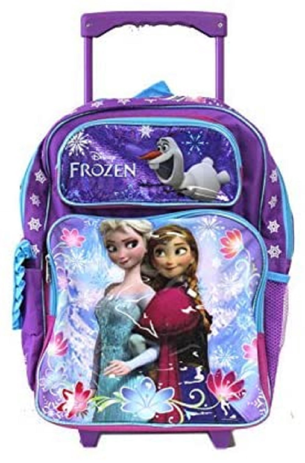disney full size purple and blue sisters stick together frozen rolling backpack