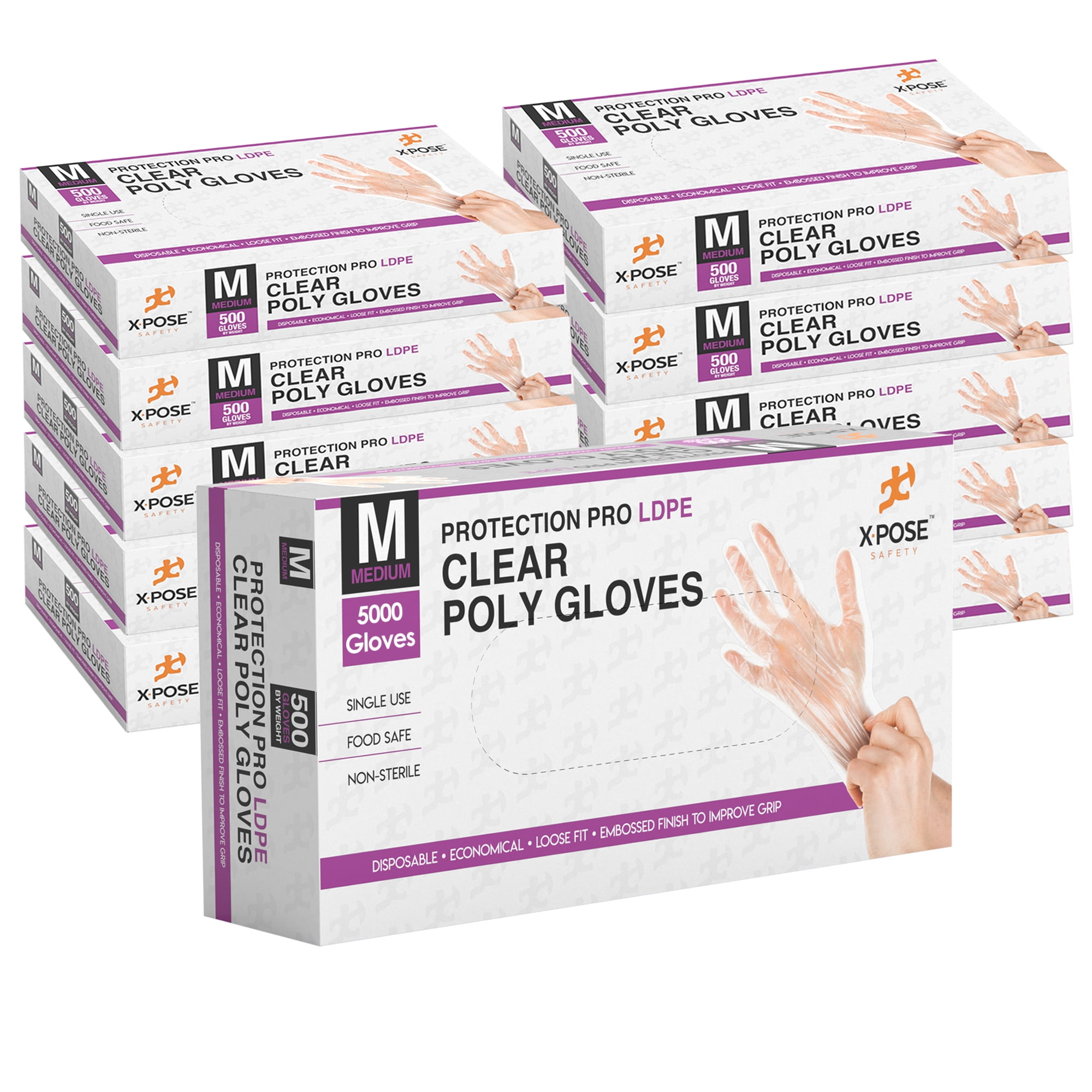 Medium Disposable Food Prep Poly Gloves Transparent Embossed Latex Free