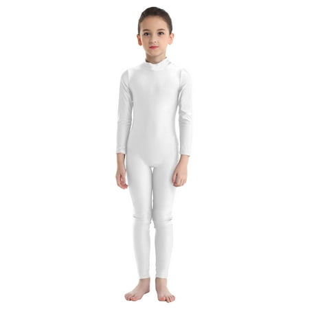 JanJean Boys Girls Turtleneck Long Sleeve One Piece Unitard Full Body Cover Catsuit Gymnastic Dance Leotard Ivory 3-4