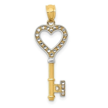 Auriga Fine Jewelry 14K Yellow Gold w/White Rhodium Heart Key Charm for Women (L- 30mm, W- 10mm)