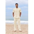 thumbnail image 5 of COOFANDY Men's 2 Piece Cotton Sets Casual Short Sleeve Henley Shirts and Yoga Beach Pants with Pockets Summer Vacation Outfit, 5 of 9