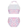 thumbnail image 2 of TiaoBug Girls 2 Pcs Mermaid Bikini Sets Shiny Halter Ruffles Crop Top with Triangle Brief Bathing Suit Tankini Pink B 130, 2 of 5