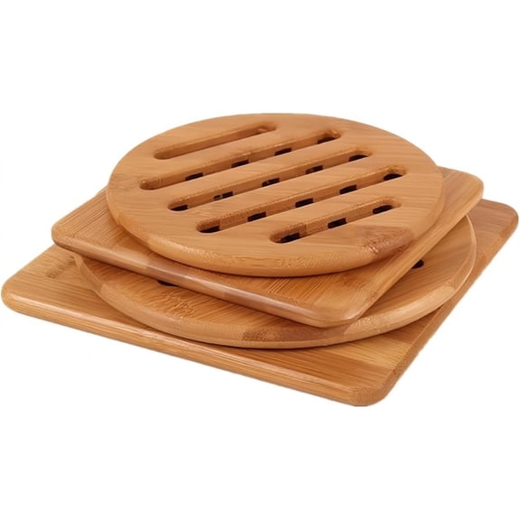 Hot Pads Trivet,Table Solid Bamboo Wood Trivets for Hot Dishes and Pot with Non-Slip Pads Heat Resistant Pads Teapot Trivet
