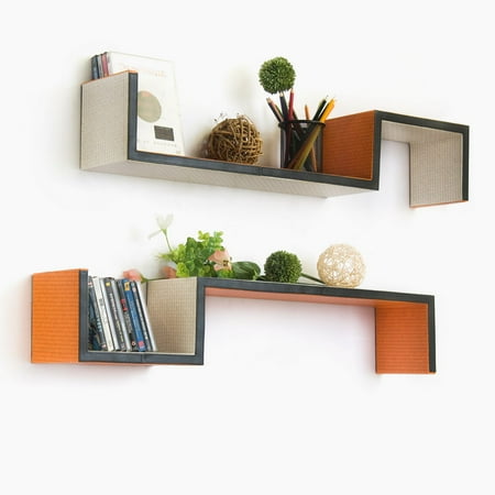 Tangerine Breeze S Shaped Leather Wall Shelf Floating Set Of 2 Tangerine Breeze S Shaped Leather Wall Shelf Floating Set Of 2 Com