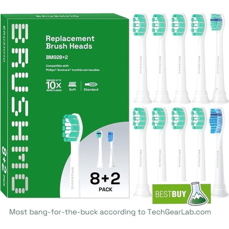 Brushmo Variety Replacement Toothbrush Heads Compatible with Philips Sonicare Click-on Handles BM928+2 10-Pack White