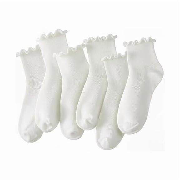 Eryueer 6 Pairs Womens Ruffle Socks Casual Cute Ankle Socks Soft Breathable Cool Frilly Crew Socks for Women Girls