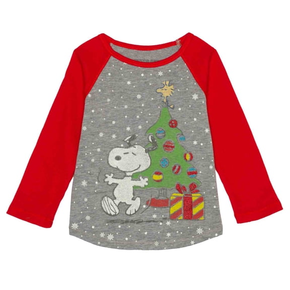 Peanuts Infant Toddler Girls Red Gray Snoopy Christmas T-Shirt Holiday Tee 12m