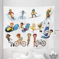 thumbnail image 1 of Sports Tapestry, Little Athletes Activity Surfing Swimming Diving Biking Hiking Skiing Olympics, Fabric Wall Hanging Decor for Bedroom Living Room Dorm, 5 Sizes, Multicolor, by Ambesonne, 1 of 1