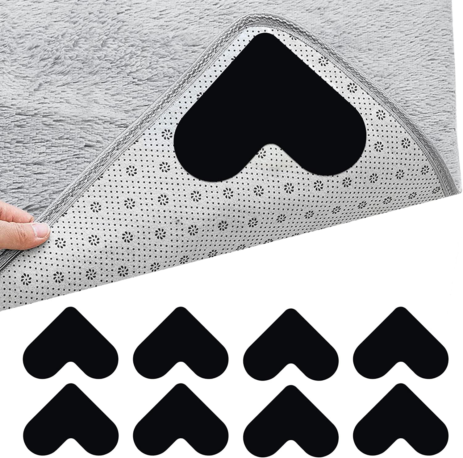 4/8PCS Heart-shaped Non-Slip Rug Gripper Pad Reusable Rug Tape