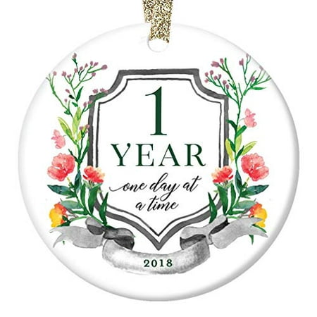First Year Sobriety 2019 Christmas Ornament Ceramic Anniversary 1 One Yr Clean & Sober Holiday Keepsake Male Female Celebrating Recovery 3