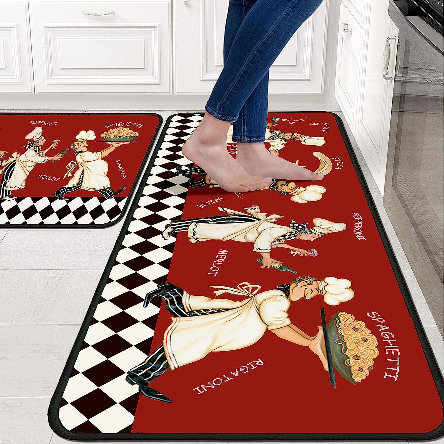 Wine Kitchen Rugs Italian Kitchen Mats for Floor 2 Piece, Anti