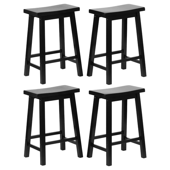 PJ Wood Classic Saddle-Seat 24" Kitchen Counter Stools, Black (Set of 4)