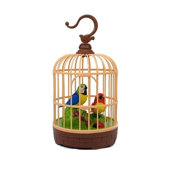 Bird Toys for Kids Singing & Moving Lifelike Talking Bird with Light in Cage Voice-Activated Fun Swinging LED Birds for Room Desk, Plush Interactive Toy Figures
