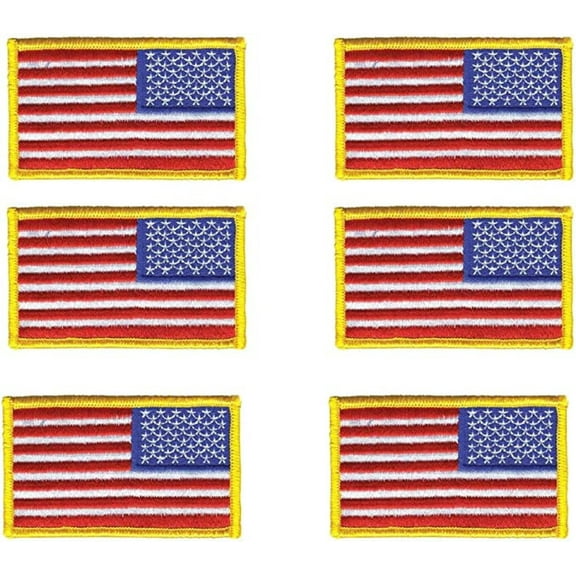 Hero’s Pride Reverse American Flag Patch, Hook Backing, Medium Gold Border, 3.38" x 2" (Pack of 6)