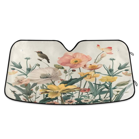 Flowers with Bird Car Windshield Sun Shade Foldable Car Front Window Visor Heat and UV Protection 53x23.5