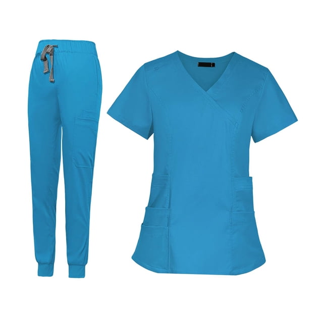 TISHITA Nurse Work Clothing Nursing Uniform Top and Pants Scrub Quick Drying L