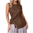 thumbnail image 5 of Ashirexll Summer Tops for Women Women Round Neck Sleeveless Waist Asymmetrical Hem Solid Color Casual Blouse Top, 5 of 7