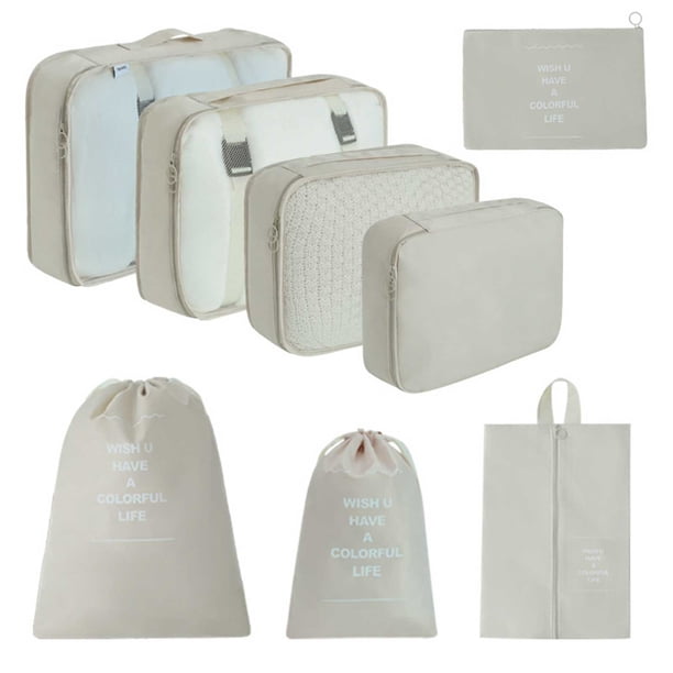 Cubos de embalaje para viajar, juego de 8 cubos de viaje, organizador de maleta plegable, bolsa de almacenamiento de equipaje ligera