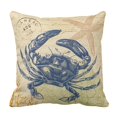 thumbnail image 1 of BOSDECO Vintage Bord de Mer Bleu Crabe Plage Housse de Coussin 16x16 Pouces, 1 of 1