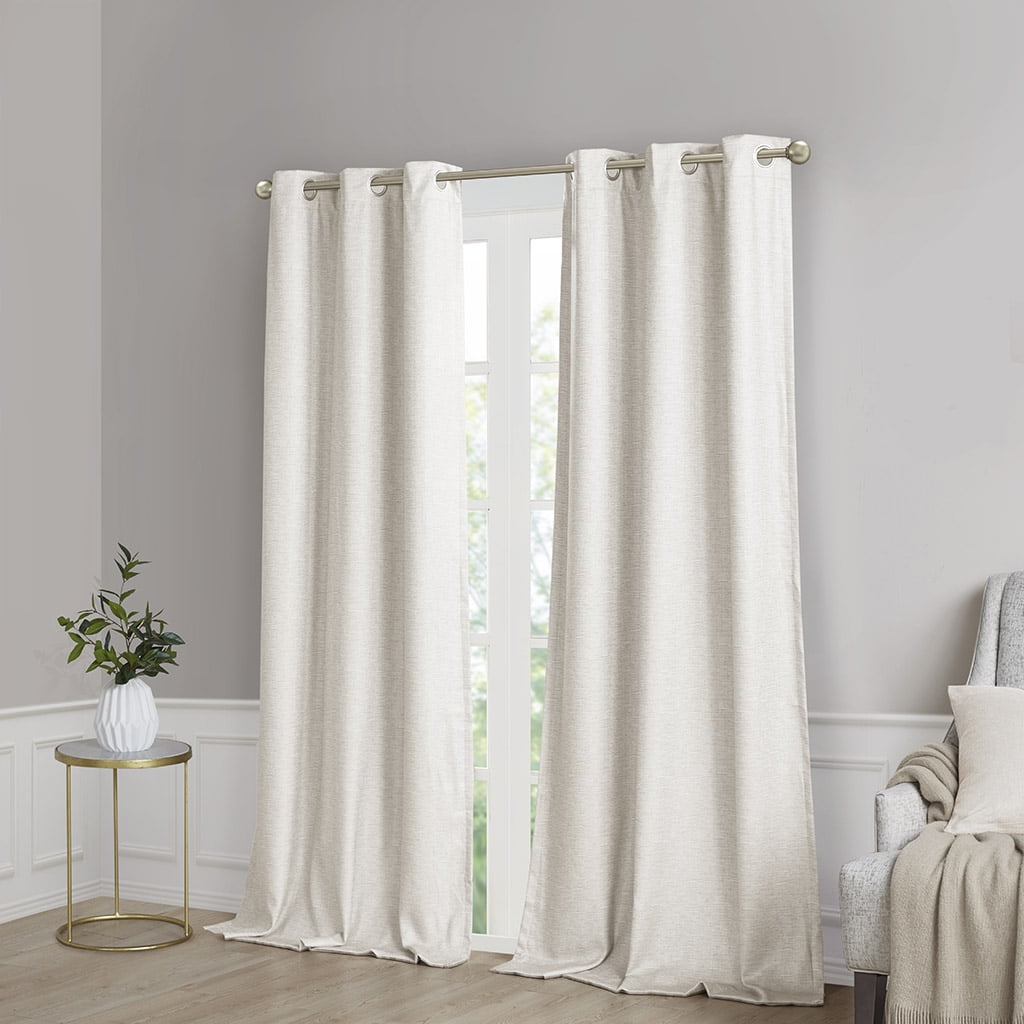MAYEERTY 2 Pcs Tonal Printed Faux Silk Total Blackout Curtain Pair