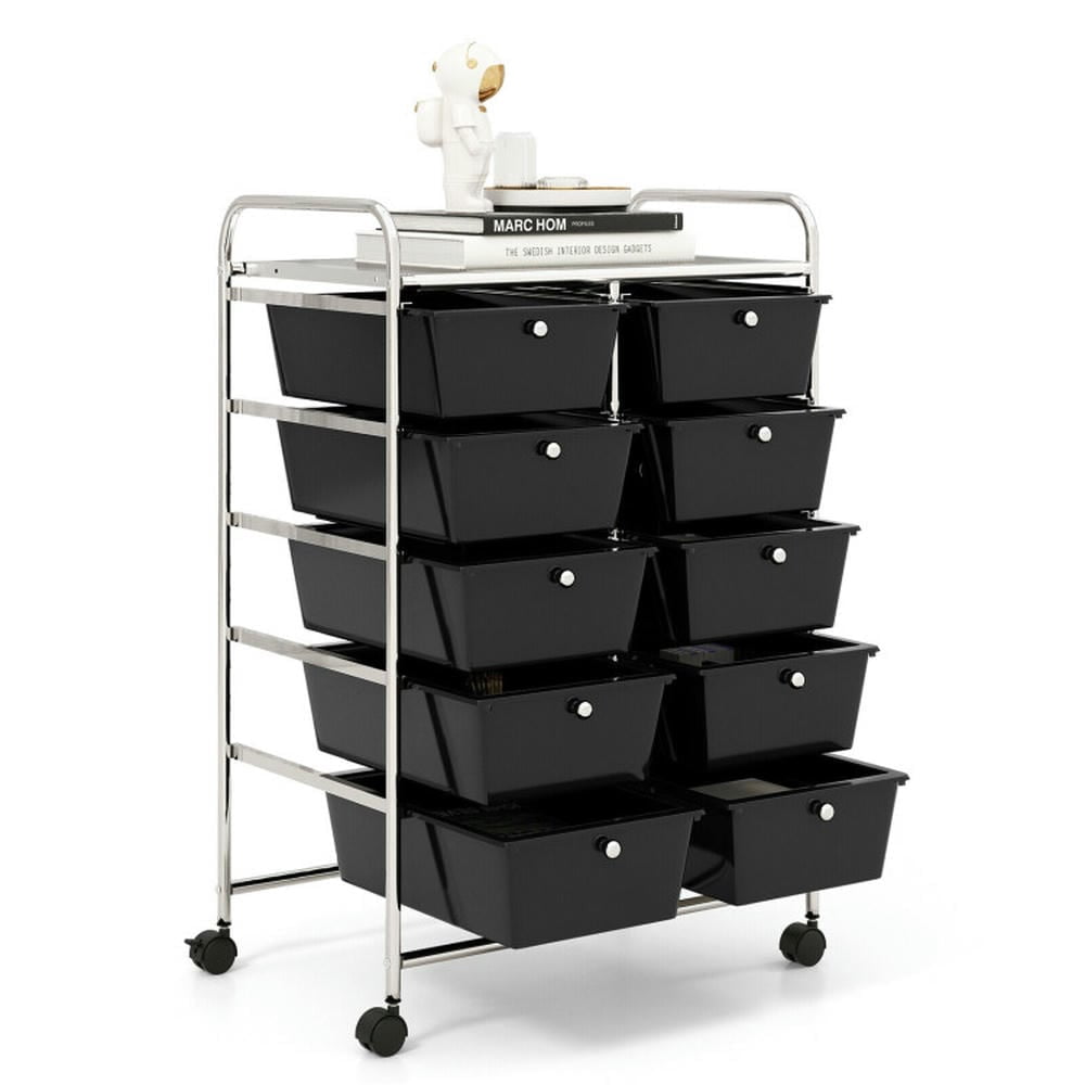 Spaco 10-Drawer Rolling Storage Cart-Black, Craft Organizers and Storage, Multipurpose Organizer Cart for Home, Office, School