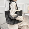 thumbnail image 6 of Women's Tote Handbags Furry Tote Bags for Women Fashion Purses and Handbags Winter Plush Shoulder Bags Large Capacity Solid Color Gray, 6 of 6