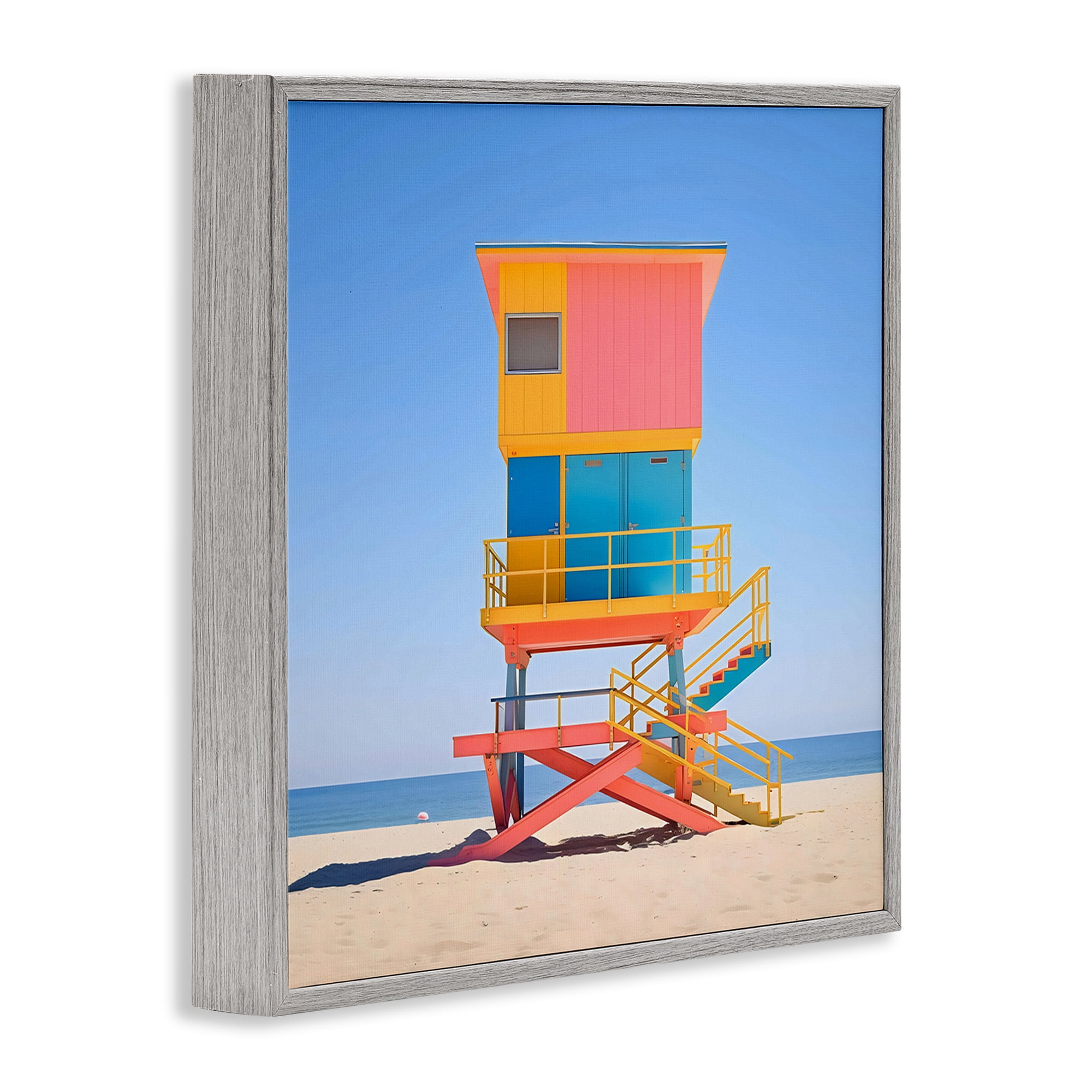 Stupell Industries Deco Lifeguard Tower on Beach Gray Framed Giclee Art, design by Creative Studio